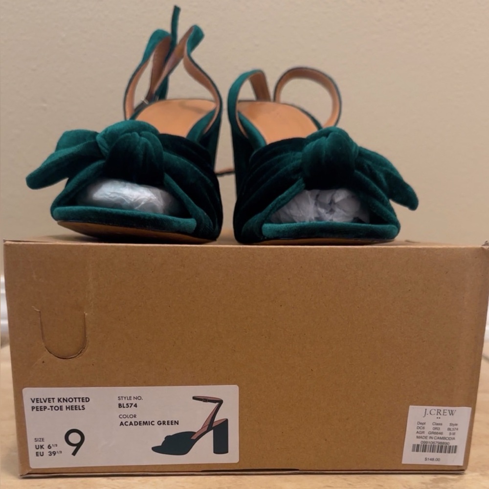 J. Crew Academic Green Velvet Heels
